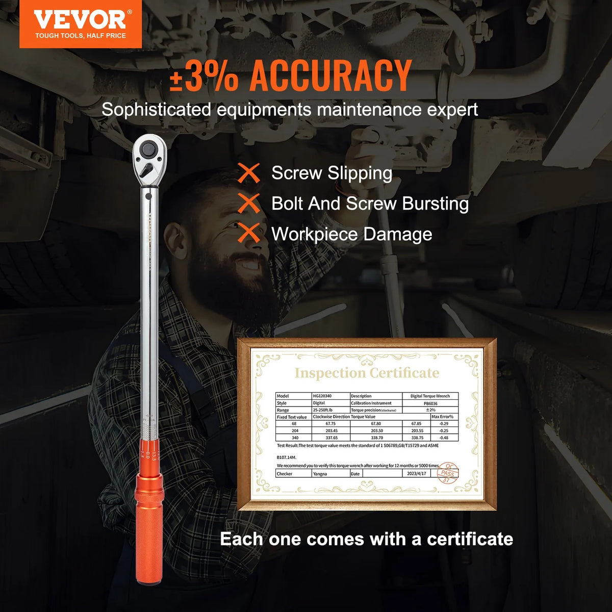 VEVOR Click Torque Wrench 12.7 mm, 34–340 Nm, Bidirectional Adjustable, with Scales, Adapters and Extension Bar