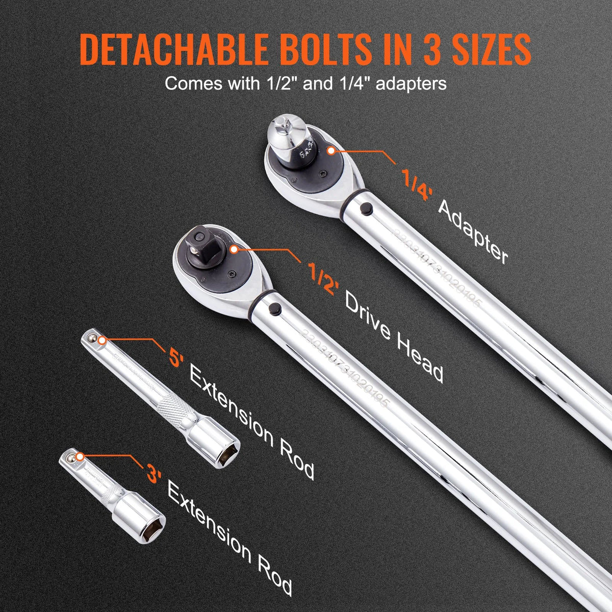 VEVOR Click Torque Wrench 12.7 mm, 34–340 Nm, Bidirectional Adjustable, with Scales, Adapters and Extension Bar