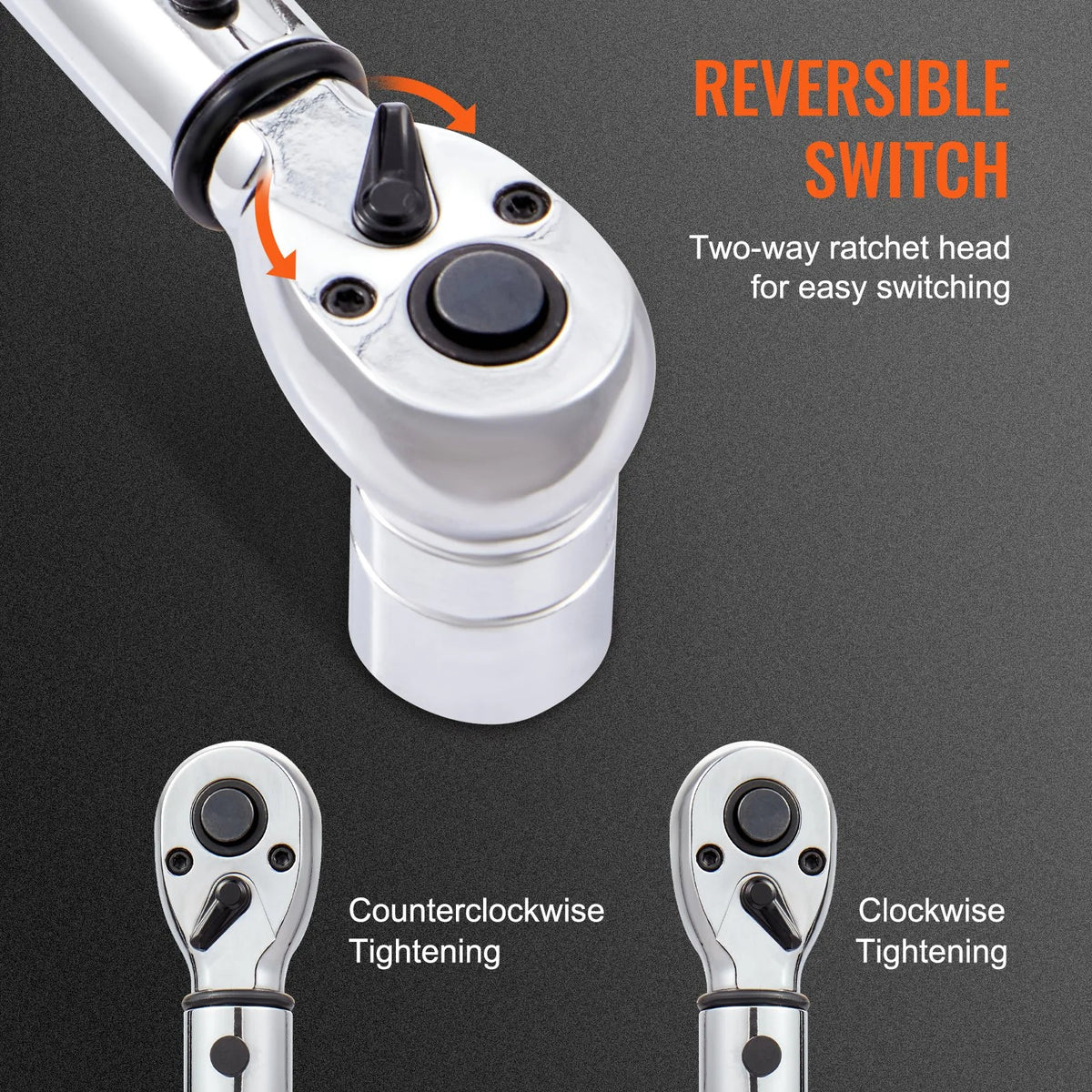VEVOR Click Torque Wrench 12.7 mm, 34–340 Nm, Bidirectional Adjustable, with Scales, Adapters and Extension Bar
