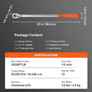 Griezes atslēga 12,7 mm, klikšķa mehānisms, 34–340 Nm, divvirzienu regulējama, ar skalām, adapteriem un pagarinājuma stieni