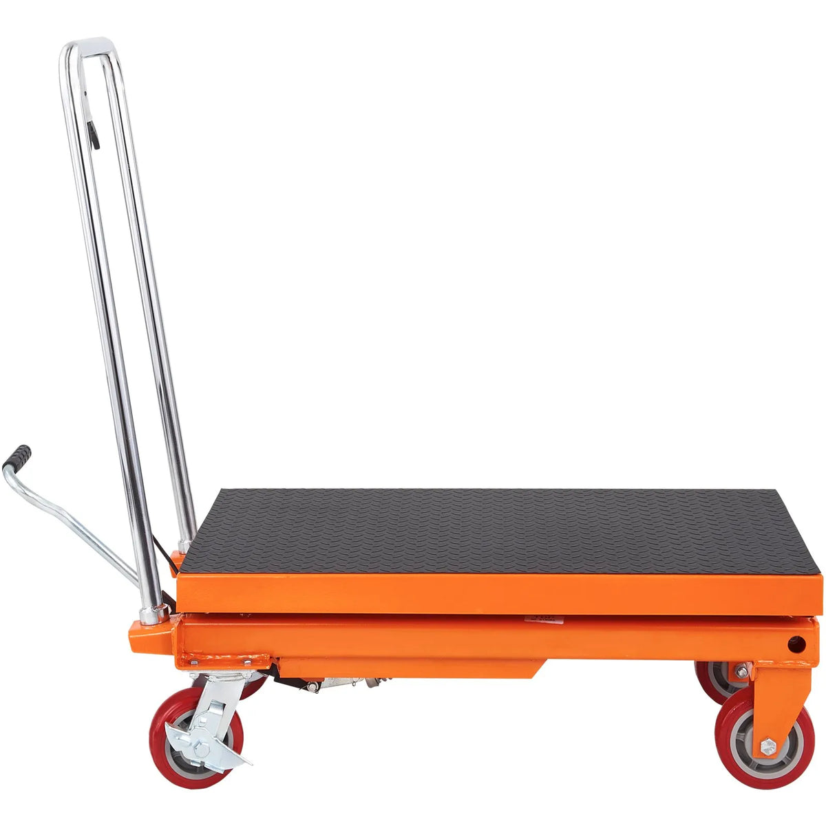 VEVOR Hydraulic Lift Table Trolley 500 kg, Manual Single Scissor Lifting Table with 4 Wheels and Non-Slip Surface for Material Handling and Transport