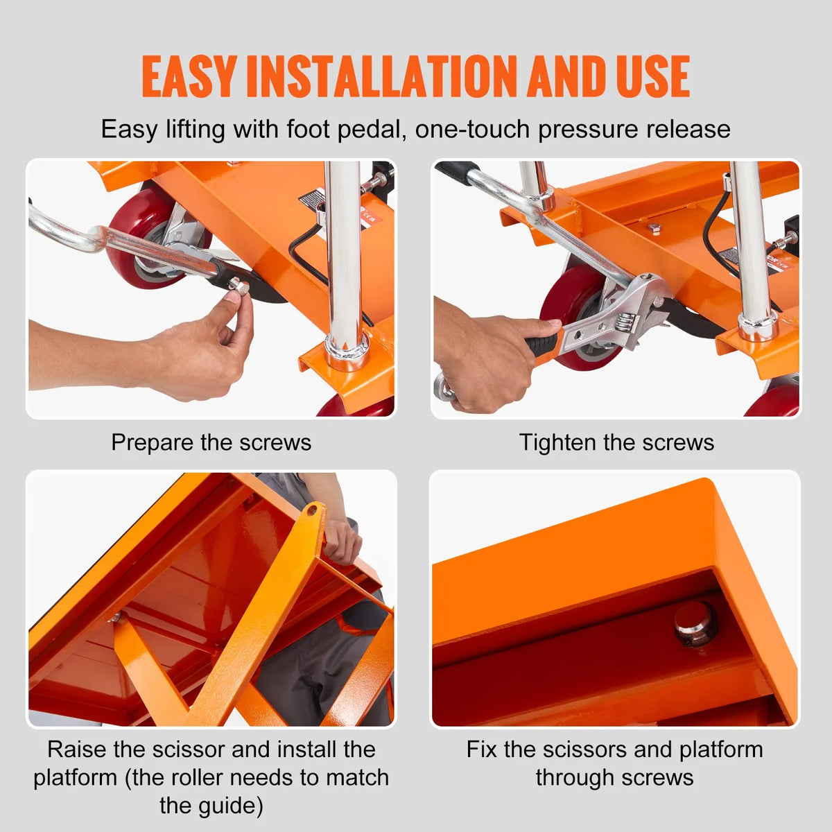 VEVOR Hydraulic Lift Table Trolley 500 kg, Manual Single Scissor Lifting Table with 4 Wheels and Non-Slip Surface for Material Handling and Transport