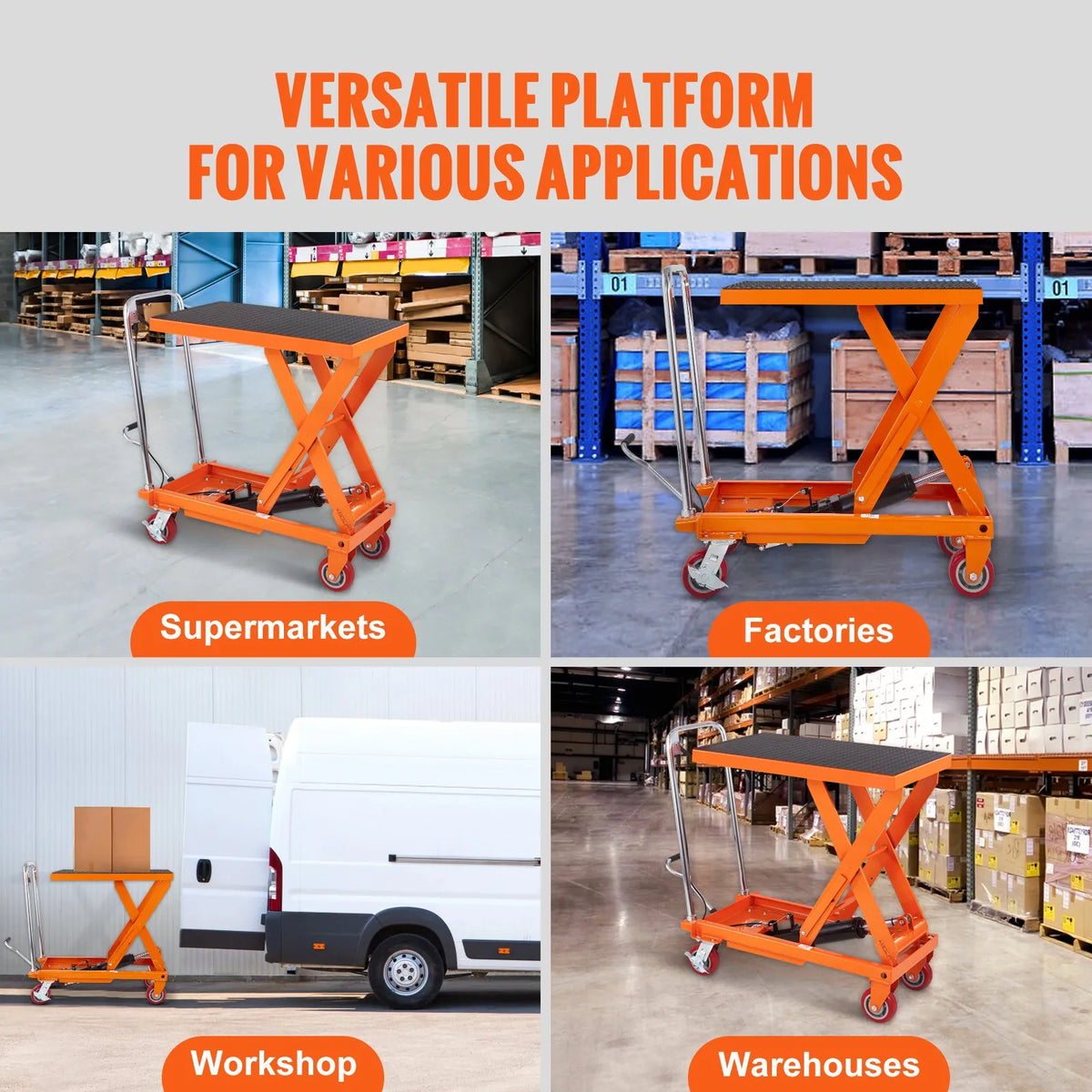 VEVOR Hydraulic Lift Table Trolley 500 kg, Manual Single Scissor Lifting Table with 4 Wheels and Non-Slip Surface for Material Handling and Transport