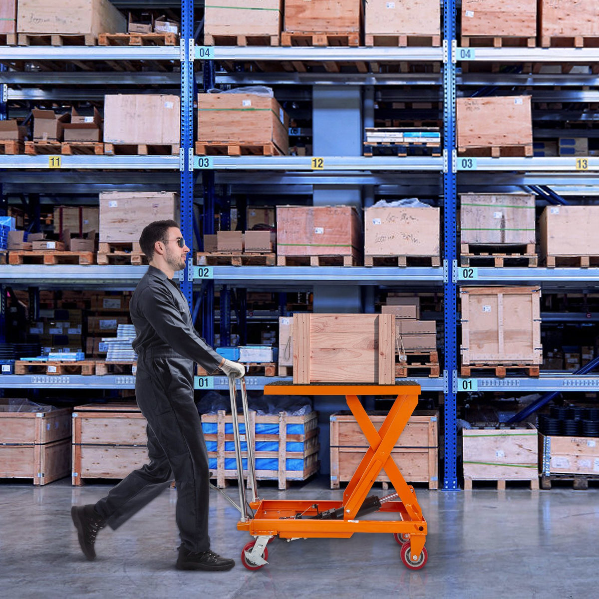 VEVOR Hydraulic Lift Table Trolley 500 kg, Manual Single Scissor Lifting Table with 4 Wheels and Non-Slip Surface for Material Handling and Transport
