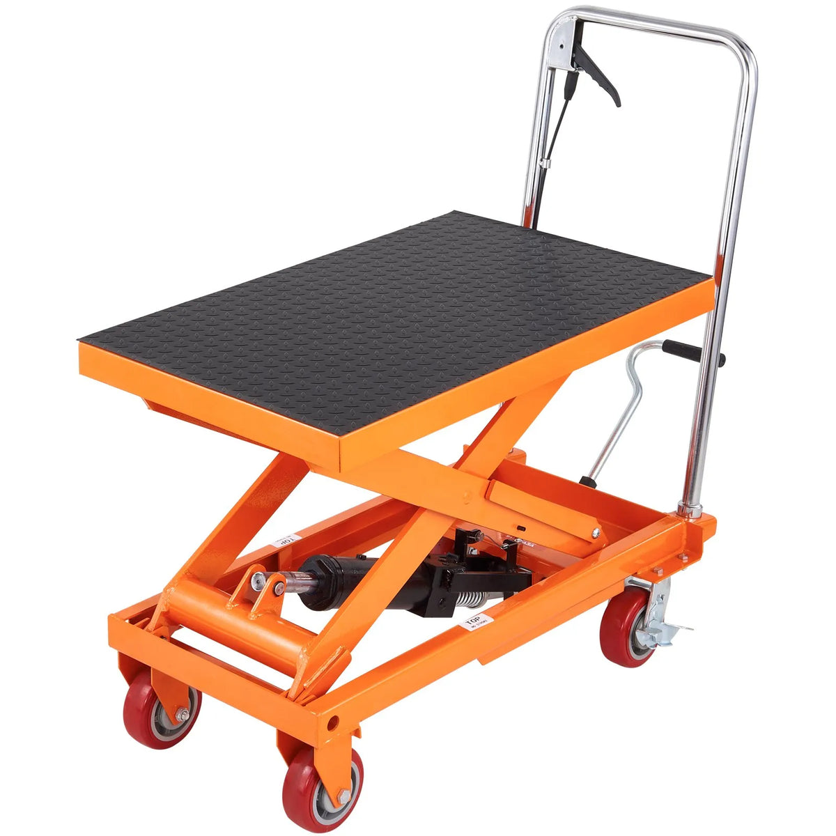 VEVOR Hydraulic Lift Table Trolley 500 kg, Manual Single Scissor Lifting Table with 4 Wheels and Non-Slip Surface for Material Handling and Transport
