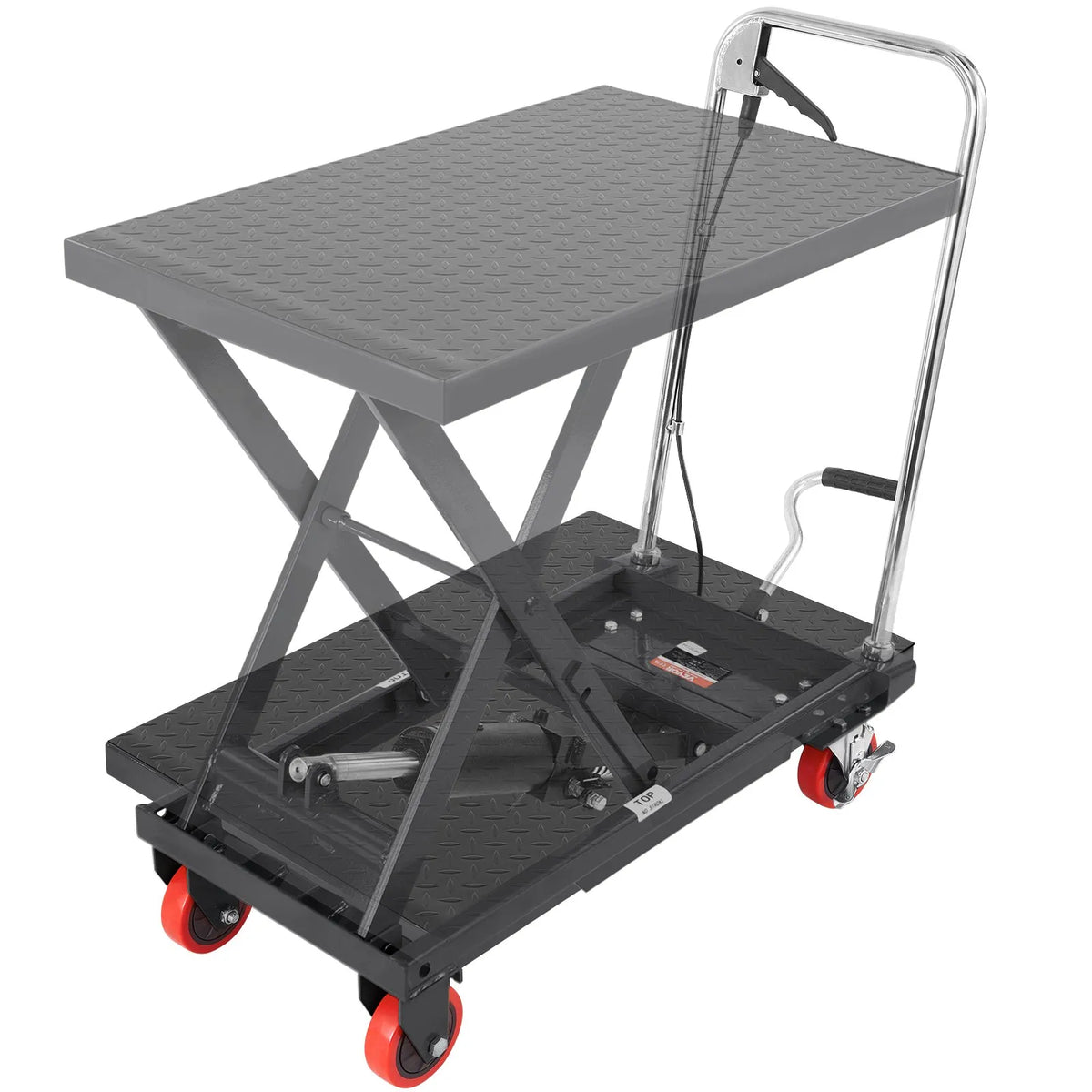 VEVOR hidrauliskais pacelšanas galds-ratiņi 230 kg, manuāls vienšķēru pacēlājgalds ar 4 riteņiem un neslīdošu pārklājumu materiālu pārvietošanai, melns