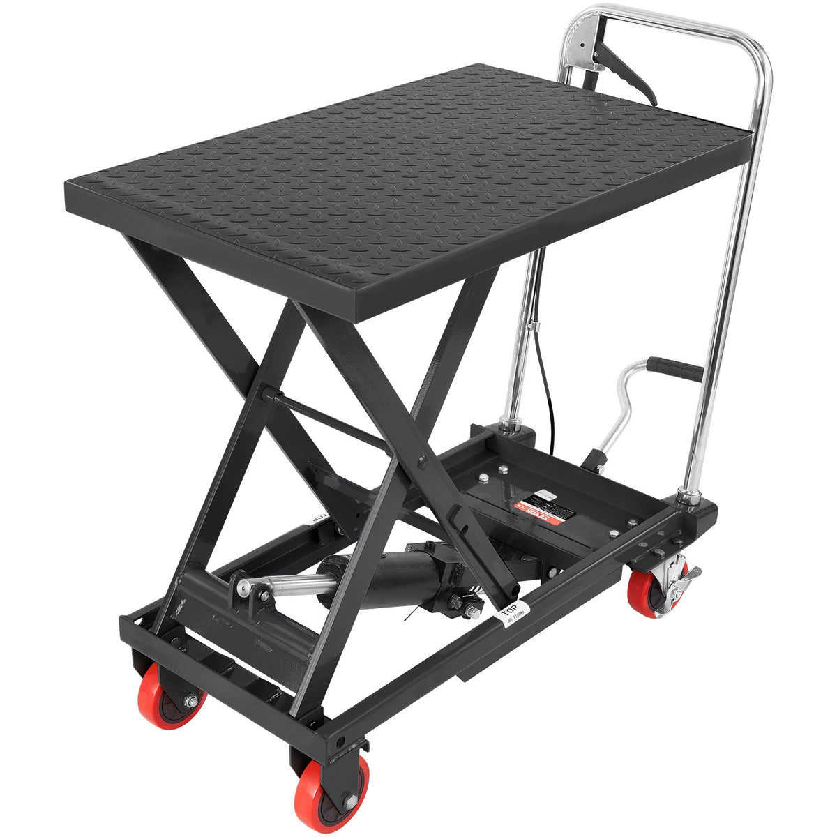 VEVOR hidrauliskais pacelšanas galds-ratiņi 230 kg, manuāls vienšķēru pacēlājgalds ar 4 riteņiem un neslīdošu pārklājumu materiālu pārvietošanai, melns