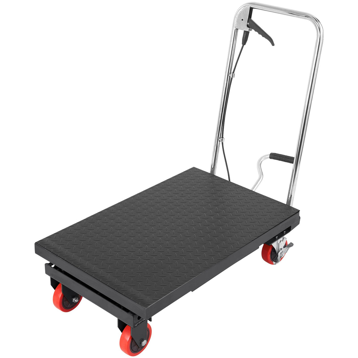 VEVOR hidrauliskais pacelšanas galds-ratiņi 230 kg, manuāls vienšķēru pacēlājgalds ar 4 riteņiem un neslīdošu pārklājumu materiālu pārvietošanai, melns