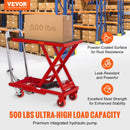 VEVOR hidrauliskais pacelšanas galds-ratiņi 500 kg, manuāls vienšķēru pacēlājgalds ar 4 riteņiem un neslīdošu pārklājumu materiālu pārvietošanai, sarkans