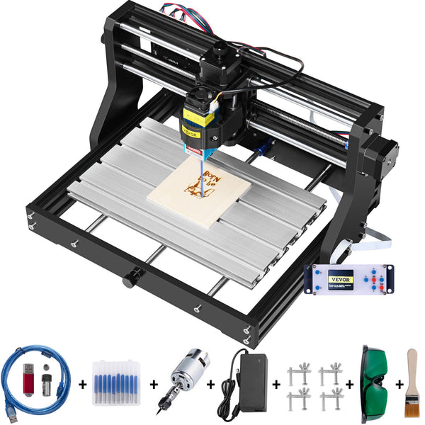 VEVOR CNC 3018 Pro 500mW 300×180×45 mm CNC mašīna ar GRBL vadību, mini lāzera gravētājs ar offline kontrolieri, 3 asi lāzera gravēšanas mašīna grebšanai un frēzēšanai plastmasai, akriliem, PVC un kokam