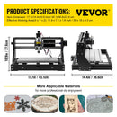 VEVOR CNC 3018 Pro 500mW 300×180×45 mm CNC mašīna ar GRBL vadību, mini lāzera gravētājs ar offline kontrolieri, 3 asi lāzera gravēšanas mašīna grebšanai un frēzēšanai plastmasai, akriliem, PVC un kokam