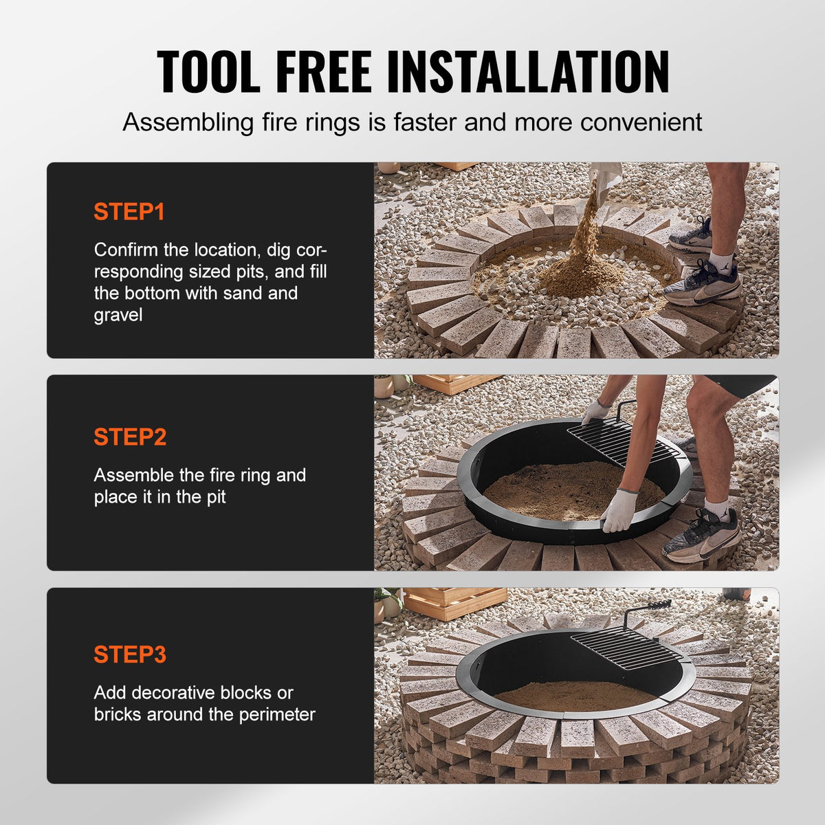 VEVOR Fire Ring with Grill Function – 89 cm Outdoor Steel DIY Fire Pit Insert