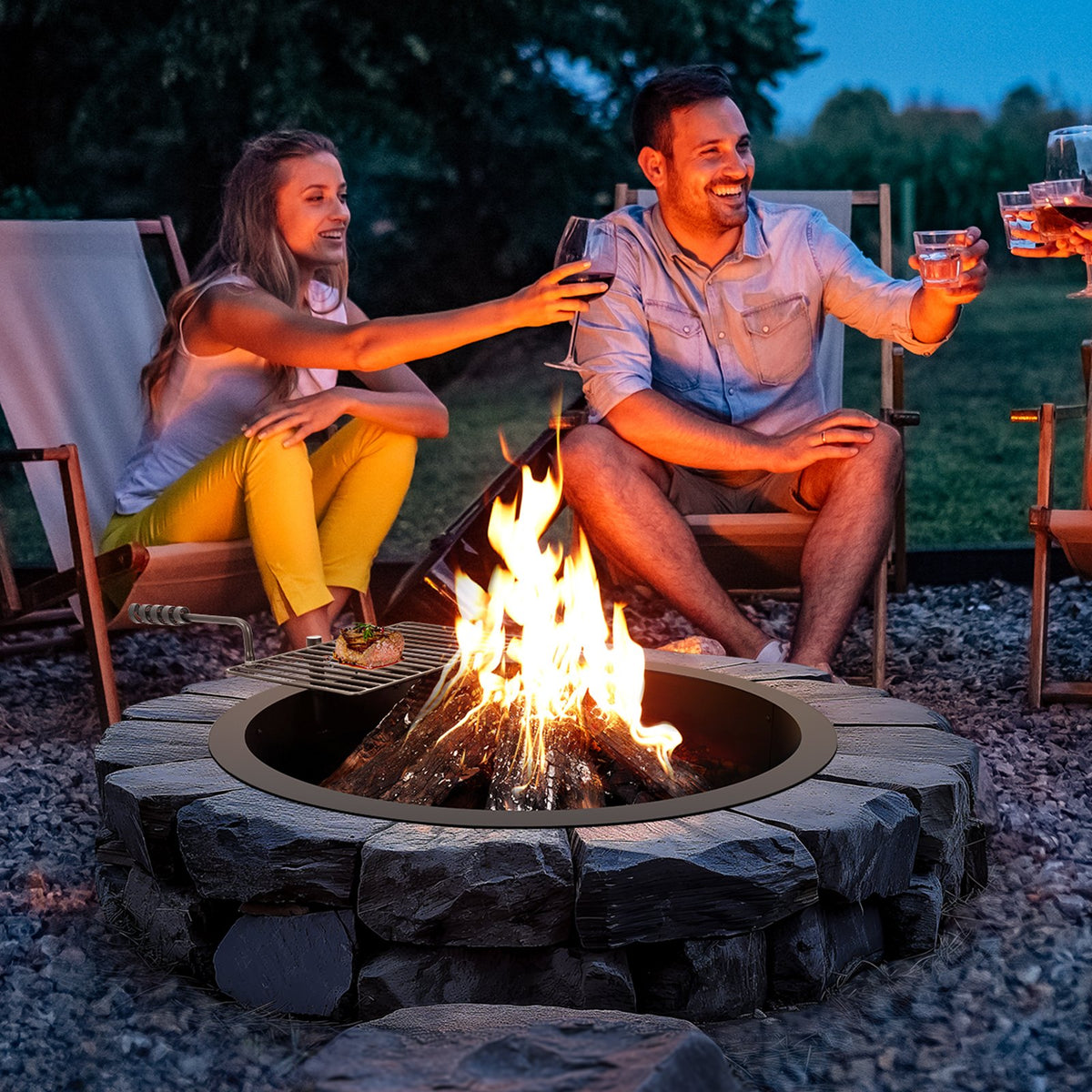 VEVOR Fire Ring with Grill Function – 89 cm Outdoor Steel DIY Fire Pit Insert