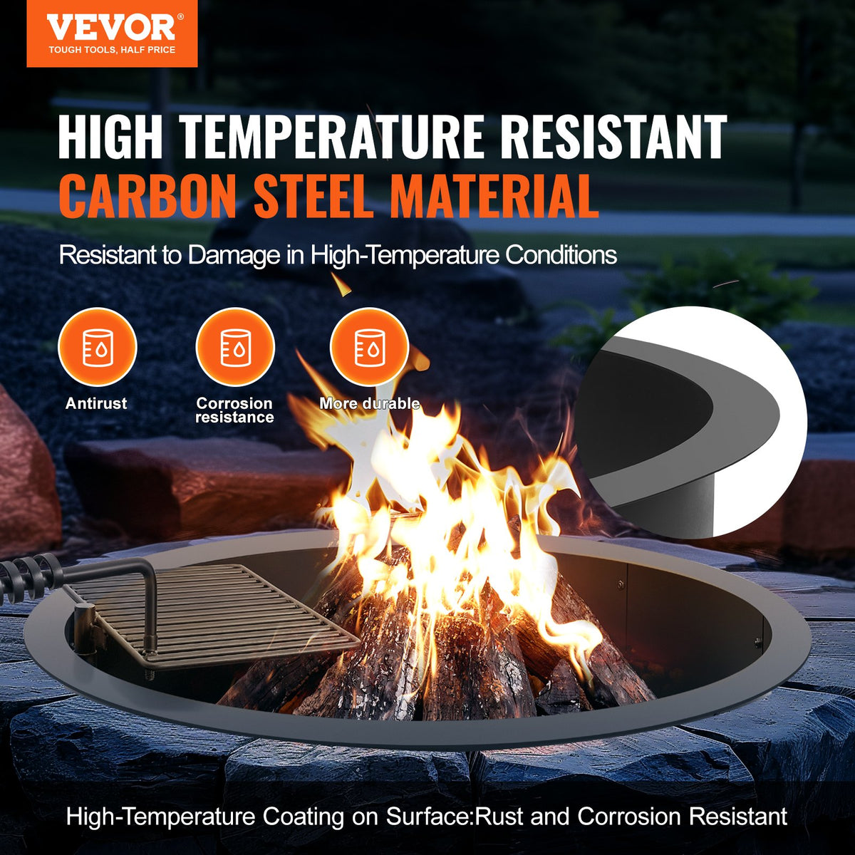 VEVOR Fire Pit Ring with Grill Function – 102 cm Outer Steel DIY Fire Pit Insert