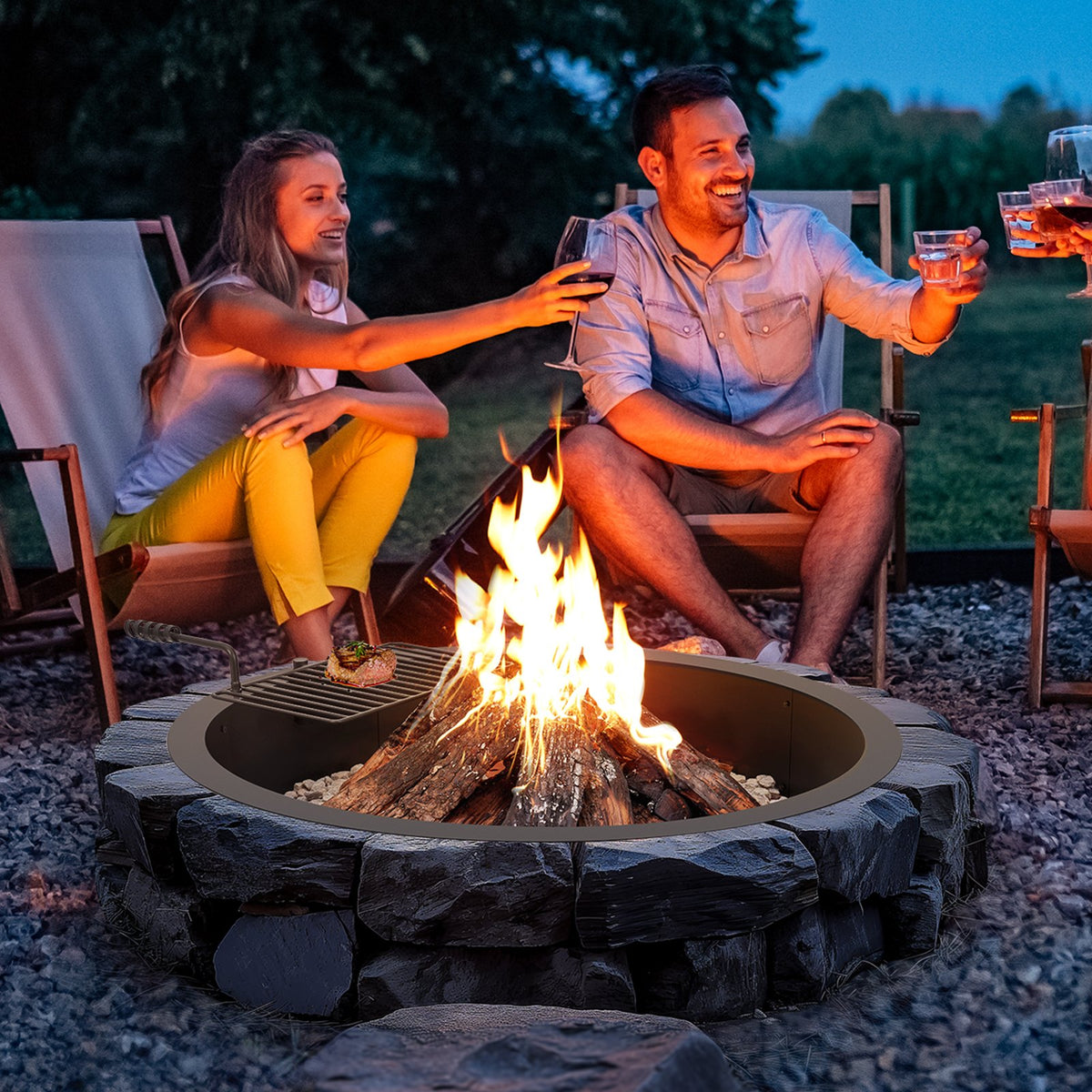 VEVOR Fire Pit Ring with Grill Function – 102 cm Outer Steel DIY Fire Pit Insert