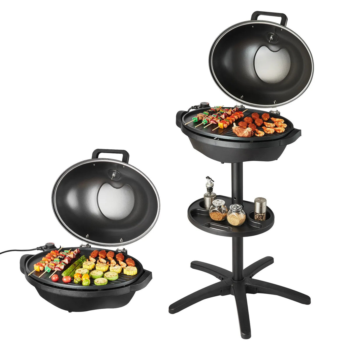 VEVOR Electric Grill 2400 W, 2-in-1 Standing and Tabletop Electric BBQ Grill for Indoor and Outdoor Use, Adjustable Temperature 50–350 °C, Non-Stick Ceramic-Coated Grill Plate for Parties and Backyard Grilling