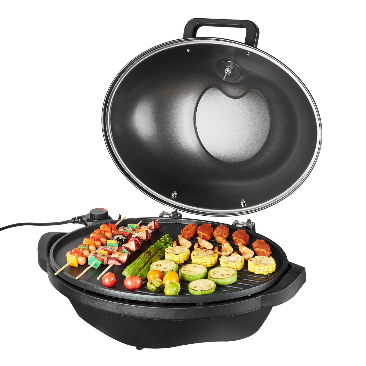 VEVOR Electric Grill 2400 W, 2-in-1 Standing and Tabletop Electric BBQ Grill for Indoor and Outdoor Use, Adjustable Temperature 50–350 °C, Non-Stick Ceramic-Coated Grill Plate for Parties and Backyard Grilling