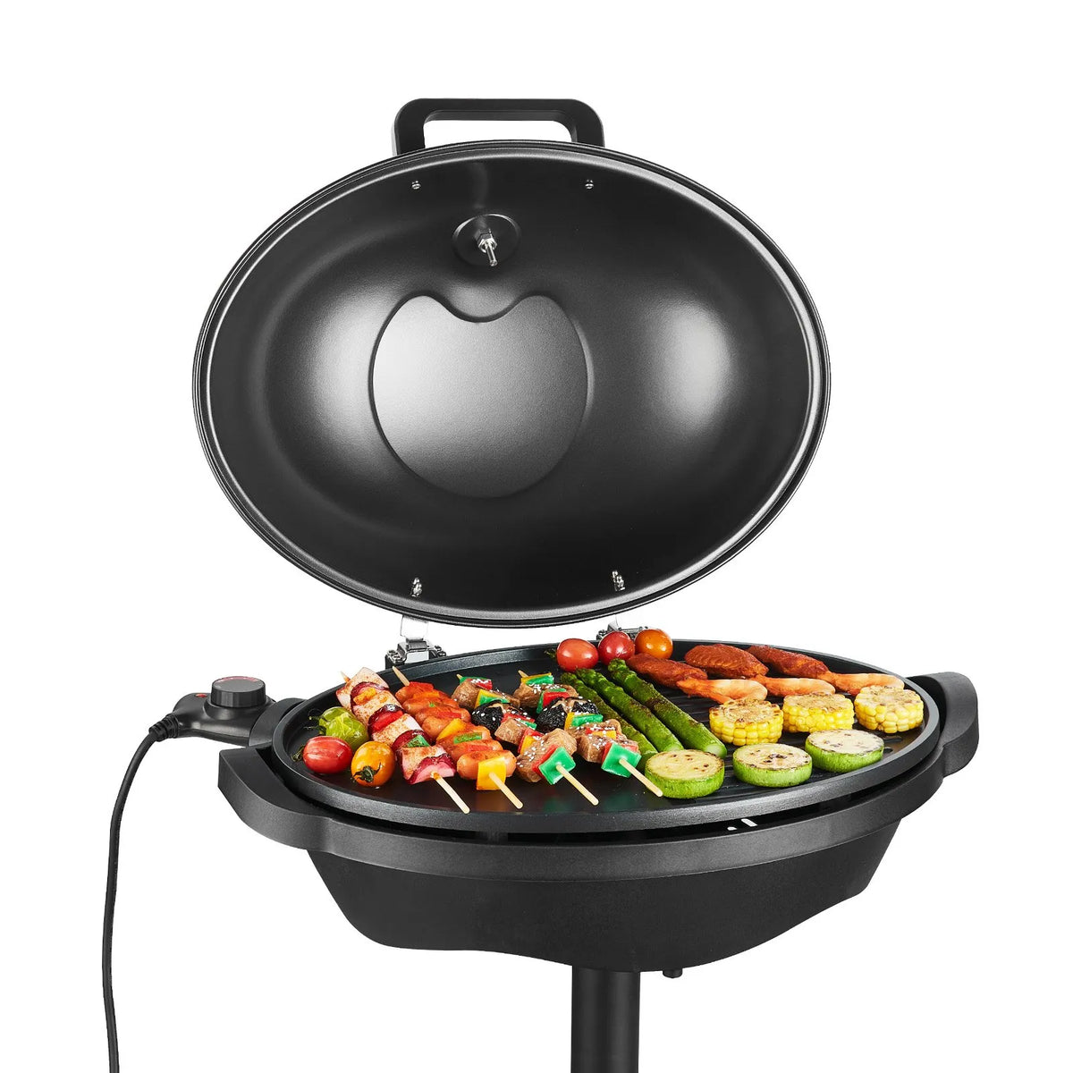 VEVOR Electric Grill 2400 W, 2-in-1 Standing and Tabletop Electric BBQ Grill for Indoor and Outdoor Use, Adjustable Temperature 50–350 °C, Non-Stick Ceramic-Coated Grill Plate for Parties and Backyard Grilling