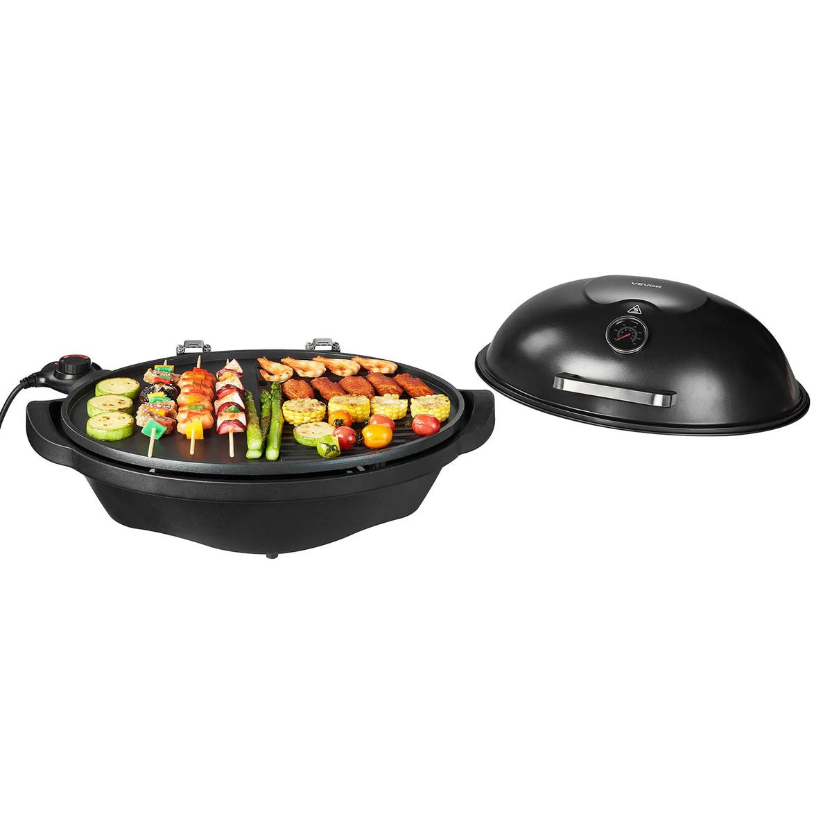 VEVOR Electric Grill 2400 W, 2-in-1 Standing and Tabletop Electric BBQ Grill for Indoor and Outdoor Use, Adjustable Temperature 50–350 °C, Non-Stick Ceramic-Coated Grill Plate for Parties and Backyard Grilling