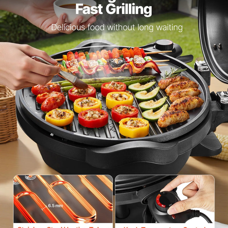 VEVOR elektriskais grils 2400 W, 2-in-1 stāvošs un galda elektriskais BBQ grils lietošanai telpās un ārā, regulējama temperatūra 50–350 °C, nelīpoša ar keramiku pārklāta grilēšanas plāksne ballītēm un grilēšanai pagalmā