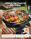 VEVOR elektriskais grils 2400 W, 2-in-1 stāvošs un galda elektriskais BBQ grils lietošanai telpās un ārā, regulējama temperatūra 50–350 °C, nelīpoša ar keramiku pārklāta grilēšanas plāksne ballītēm un grilēšanai pagalmā