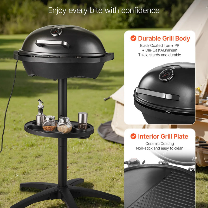 VEVOR elektriskais grils 2400 W, 2-in-1 stāvošs un galda elektriskais BBQ grils lietošanai telpās un ārā, regulējama temperatūra 50–350 °C, nelīpoša ar keramiku pārklāta grilēšanas plāksne ballītēm un grilēšanai pagalmā