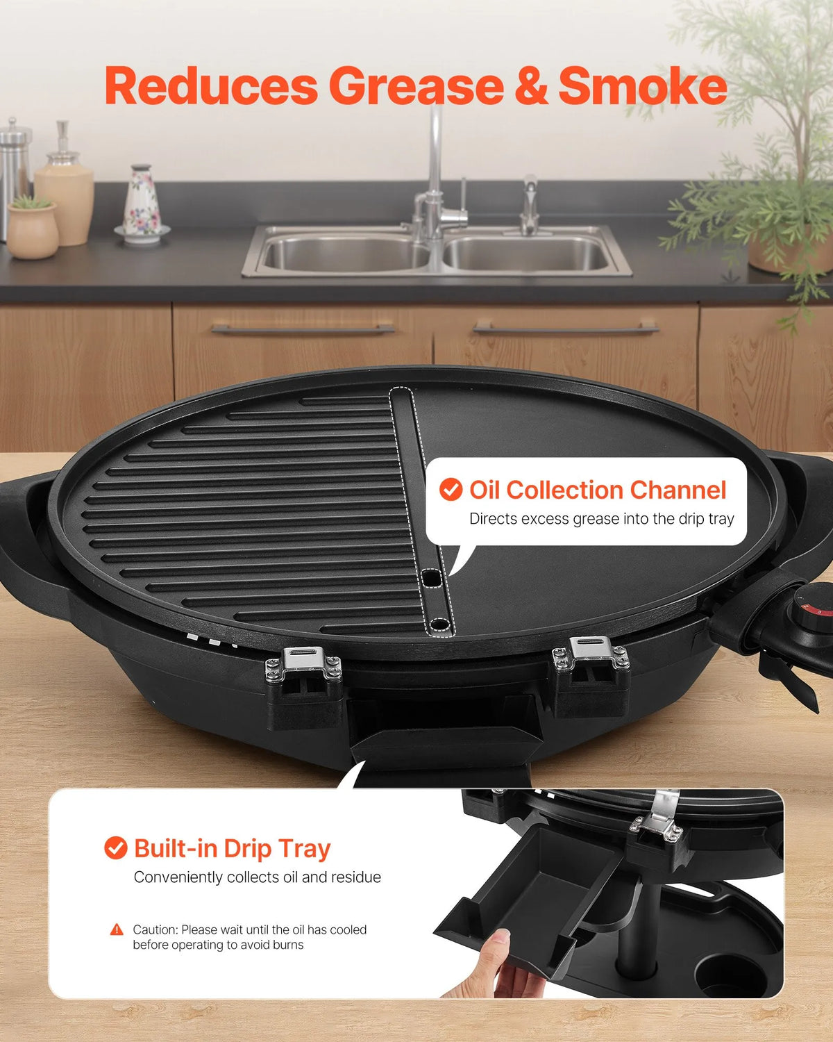 VEVOR Electric Grill 2400 W, 2-in-1 Standing and Tabletop Electric BBQ Grill for Indoor and Outdoor Use, Adjustable Temperature 50–350 °C, Non-Stick Ceramic-Coated Grill Plate for Parties and Backyard Grilling