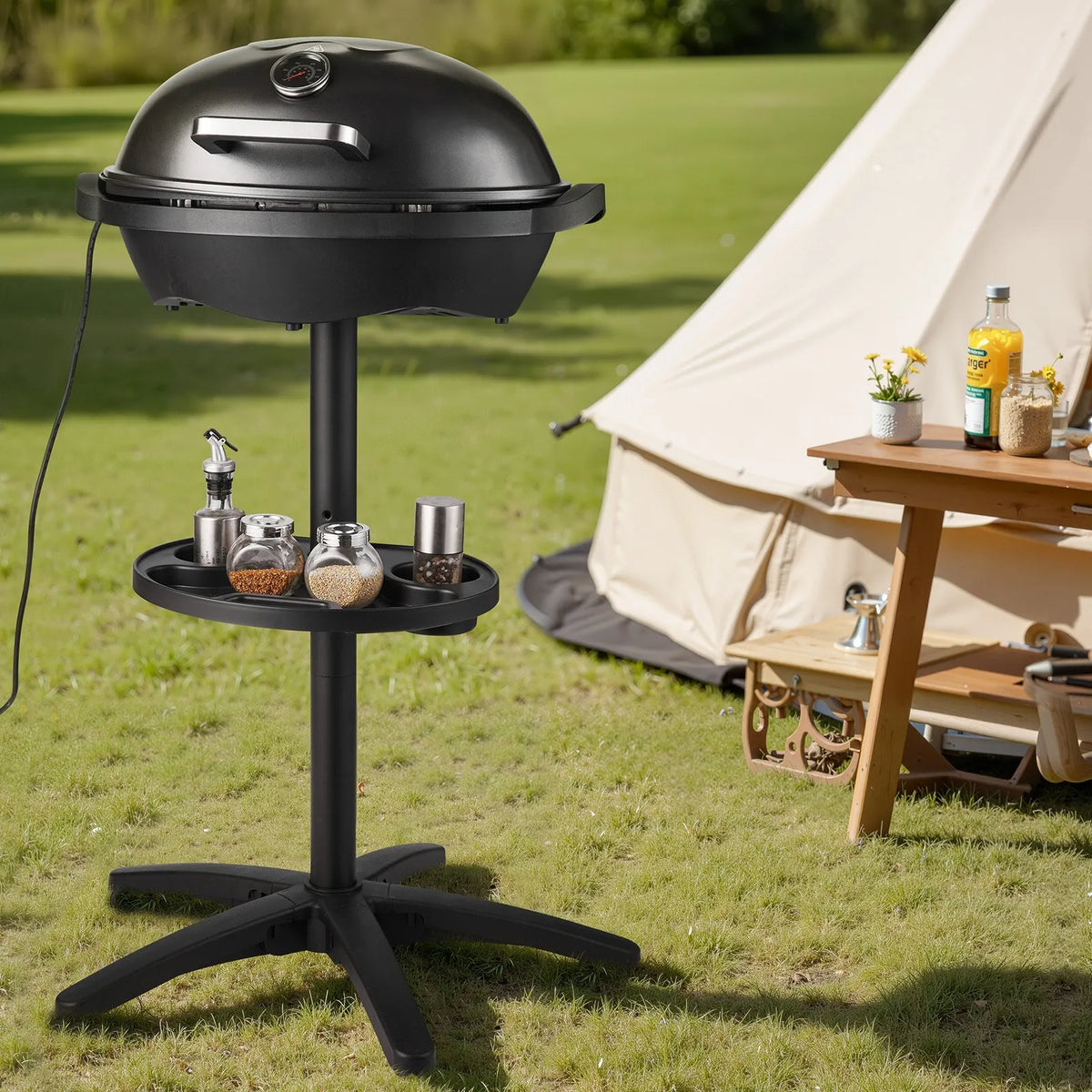 VEVOR Electric Grill 2400 W, 2-in-1 Standing and Tabletop Electric BBQ Grill for Indoor and Outdoor Use, Adjustable Temperature 50–350 °C, Non-Stick Ceramic-Coated Grill Plate for Parties and Backyard Grilling