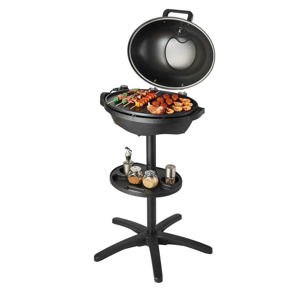 VEVOR Electric Grill 2400 W, 2-in-1 Standing and Tabletop Electric BBQ Grill for Indoor and Outdoor Use, Adjustable Temperature 50–350 °C, Non-Stick Ceramic-Coated Grill Plate for Parties and Backyard Grilling