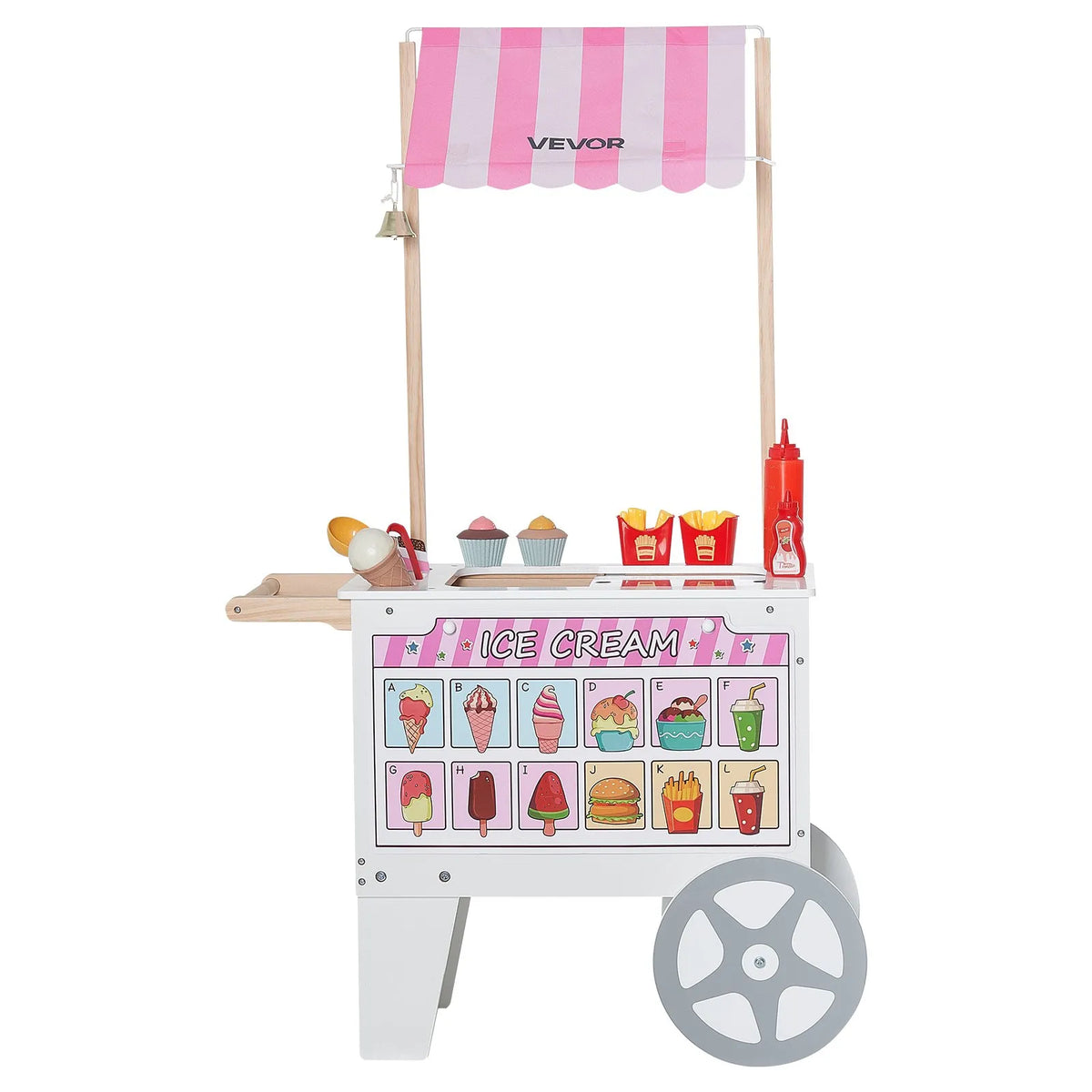 VEVOR Ice Cream Cart for Children Aged 3–7 with 20+ Accessories, Canopy and Freezer