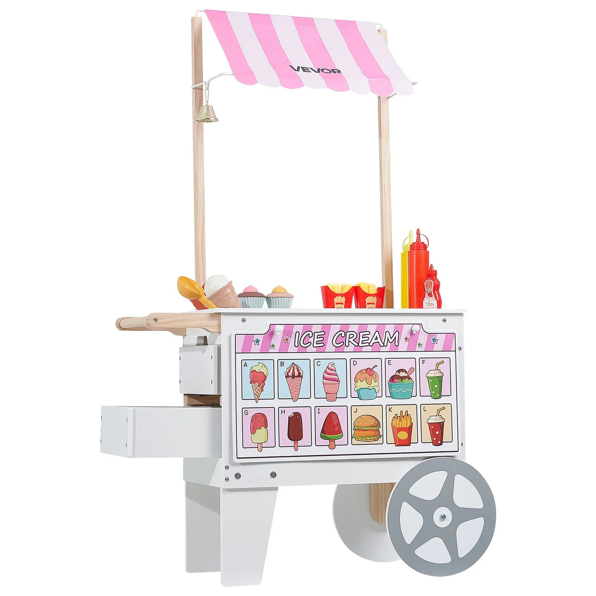 VEVOR Ice Cream Cart for Children Aged 3–7 with 20+ Accessories, Canopy and Freezer