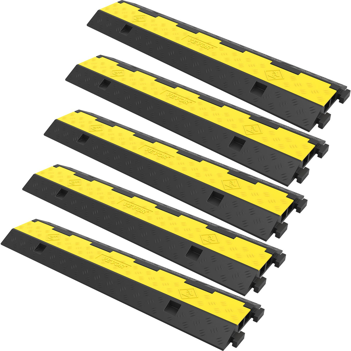 VEVOR Cable Protector Speed Bump, 5 Pieces with 2 Channels Modular Rubber Speed Bump with 5000 kg Load Capacity, Protective Cable Ramp for Driveways, Rubber Speed Bumps and Cable Protectors
