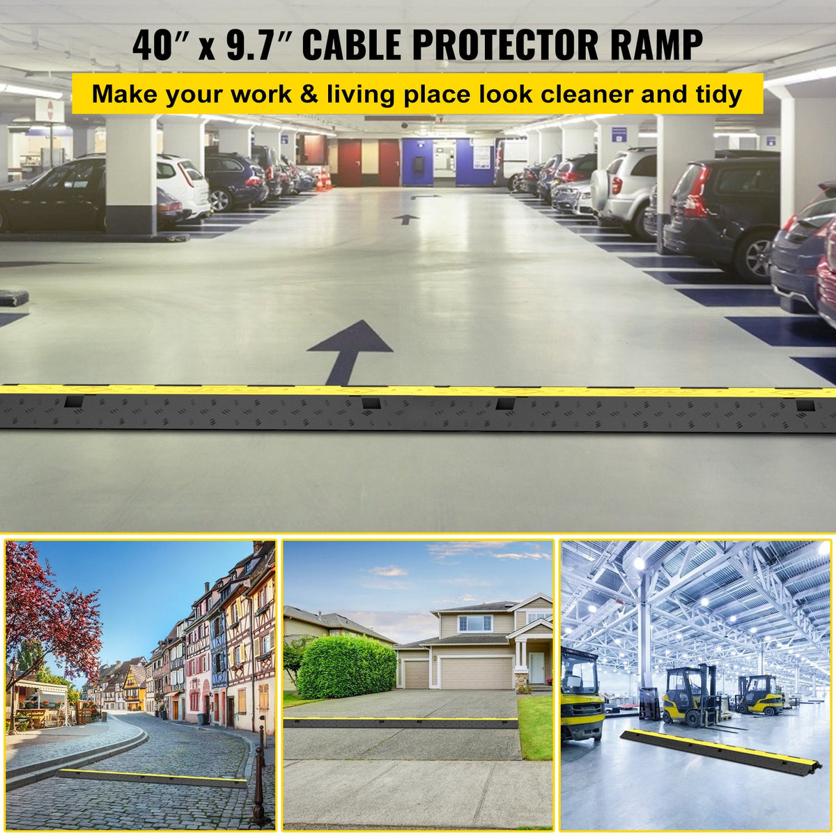VEVOR Cable Protector Speed Bump, 5 Pieces with 2 Channels Modular Rubber Speed Bump with 5000 kg Load Capacity, Protective Cable Ramp for Driveways, Rubber Speed Bumps and Cable Protectors
