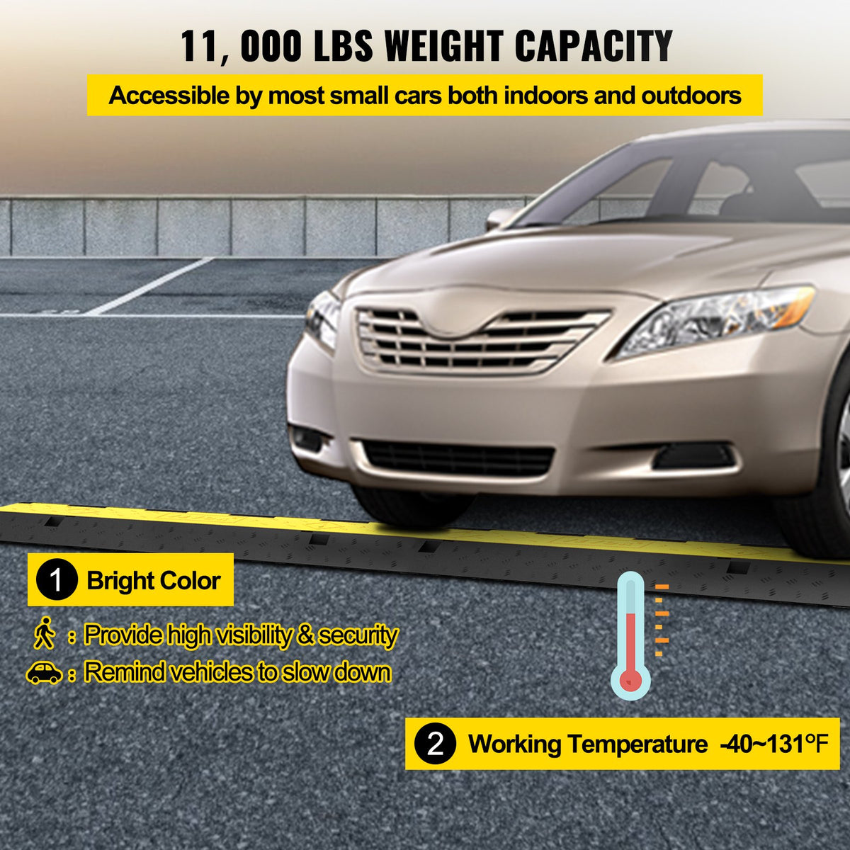 VEVOR Cable Protector Speed Bump, 5 Pieces with 2 Channels Modular Rubber Speed Bump with 5000 kg Load Capacity, Protective Cable Ramp for Driveways, Rubber Speed Bumps and Cable Protectors