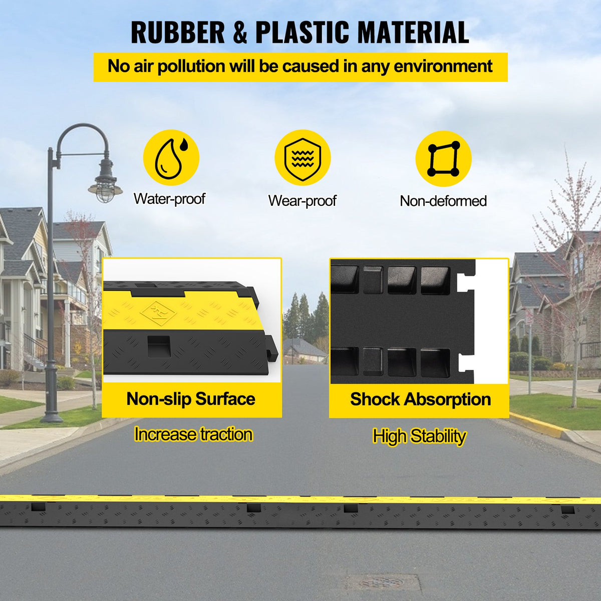 VEVOR Cable Protector Speed Bump, 5 Pieces with 2 Channels Modular Rubber Speed Bump with 5000 kg Load Capacity, Protective Cable Ramp for Driveways, Rubber Speed Bumps and Cable Protectors