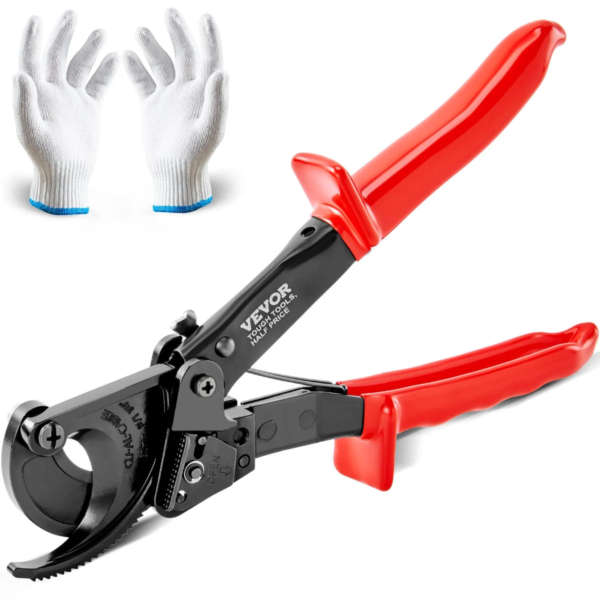 VEVOR Ratchet Cable Cutter 25.4 cm, Cuts Up to 240 mm², with Ergonomic Handle, Quick-Release Lever and Silicon-Manganese Steel Blade
