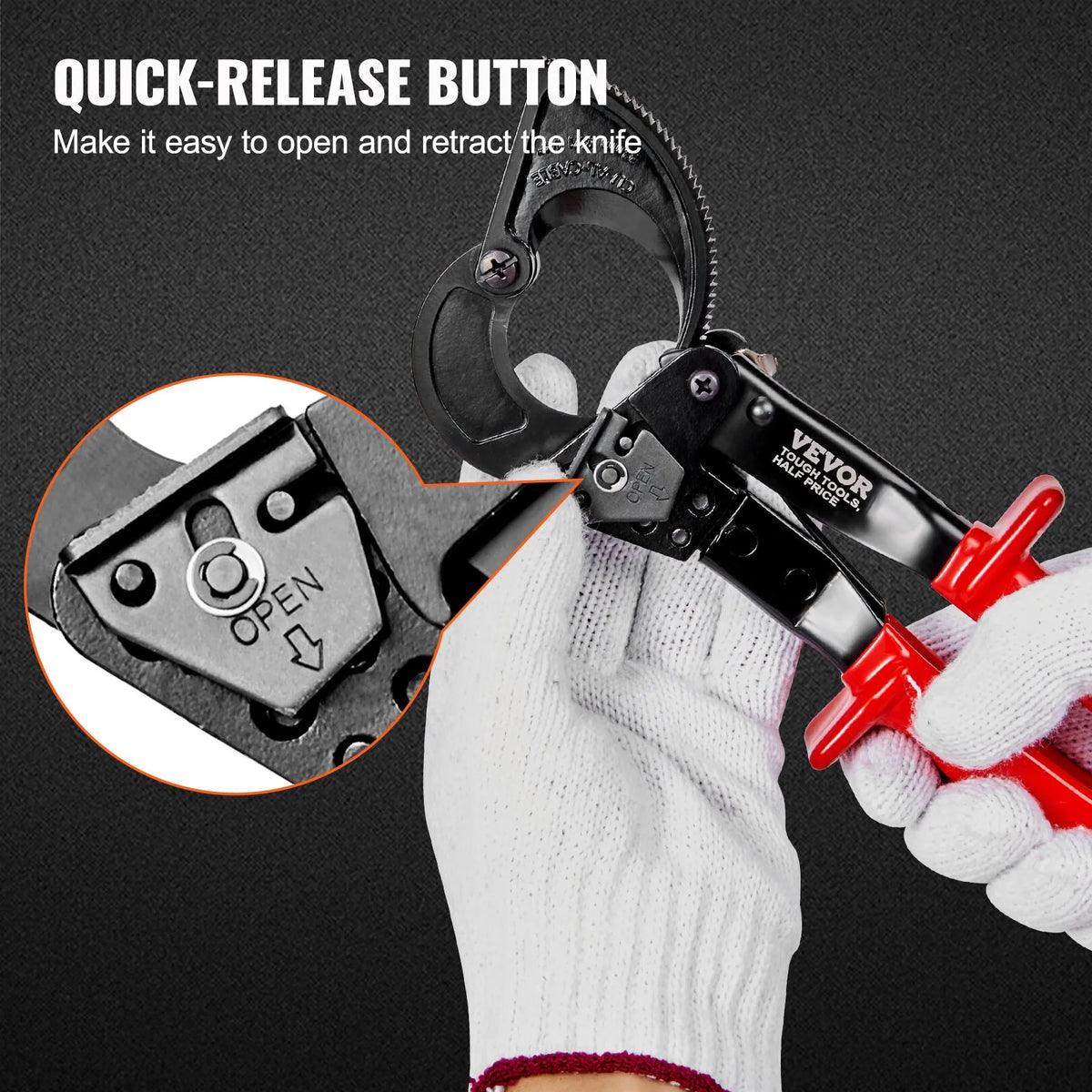 VEVOR Ratchet Cable Cutter 25.4 cm, Cuts Up to 240 mm², with Ergonomic Handle, Quick-Release Lever and Silicon-Manganese Steel Blade