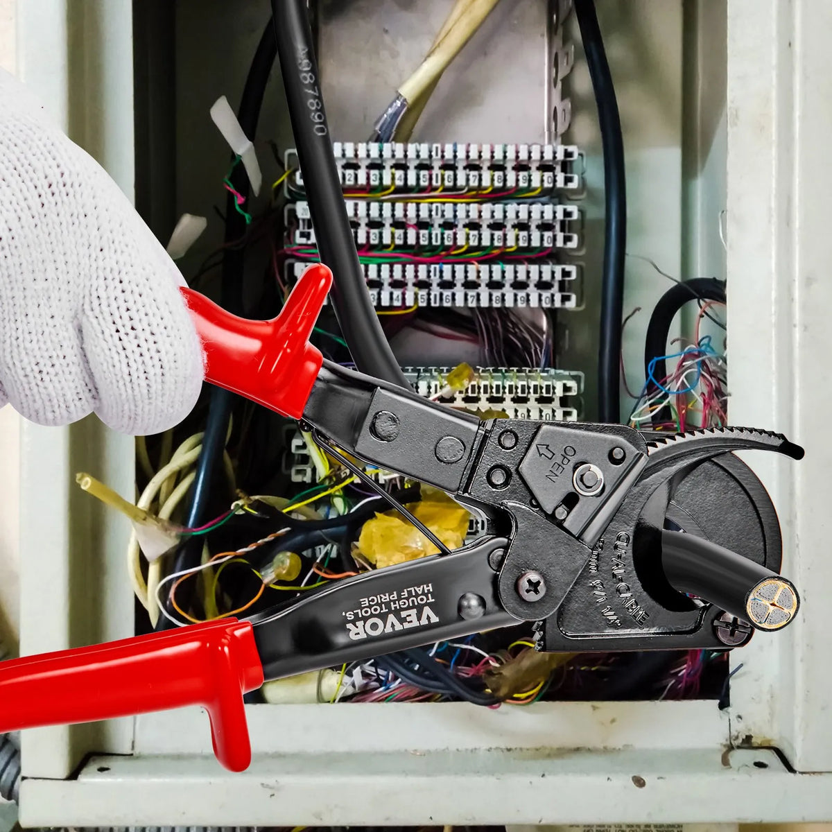 VEVOR Ratchet Cable Cutter 25.4 cm, Cuts Up to 240 mm², with Ergonomic Handle, Quick-Release Lever and Silicon-Manganese Steel Blade