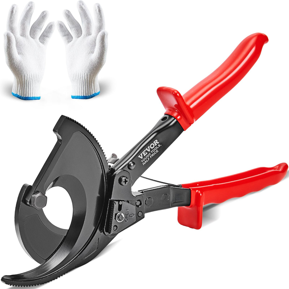 VEVOR Ratchet Cable Cutter 280 mm, Cuts up to 400 mm², with Comfortable Handle, Quick-Release Lever and Silicon-Manganese Steel Blade
