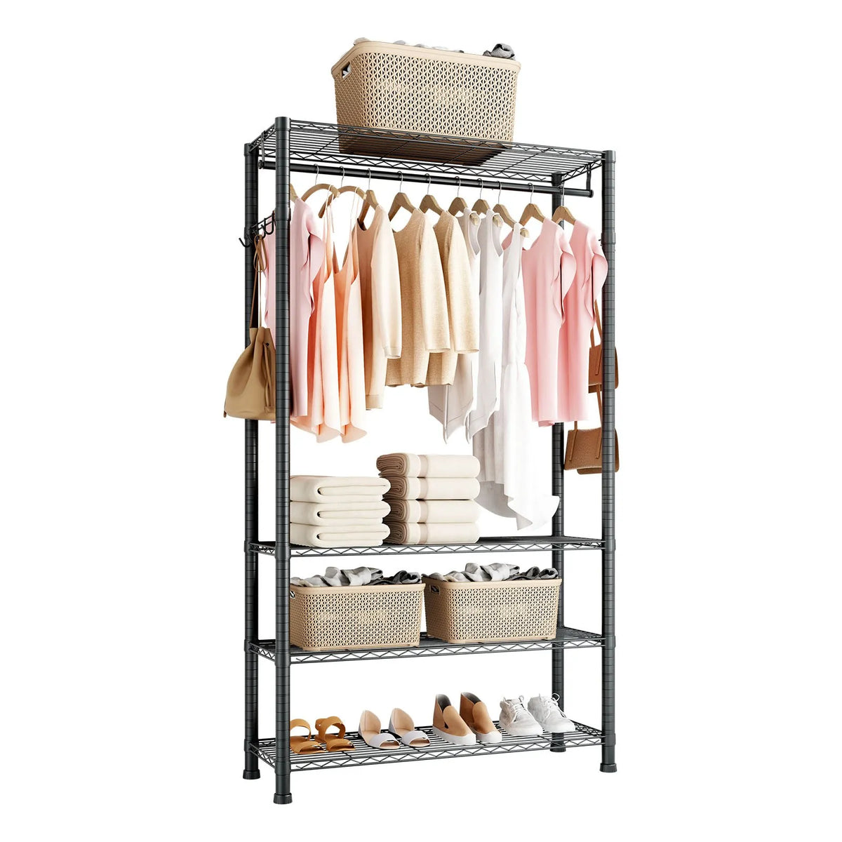 Adjustable 4-Tier Clothing Rack, Carbon Steel, 227 kg Load Capacity, Suitable for Bedroom, Clothing Store and Hallway