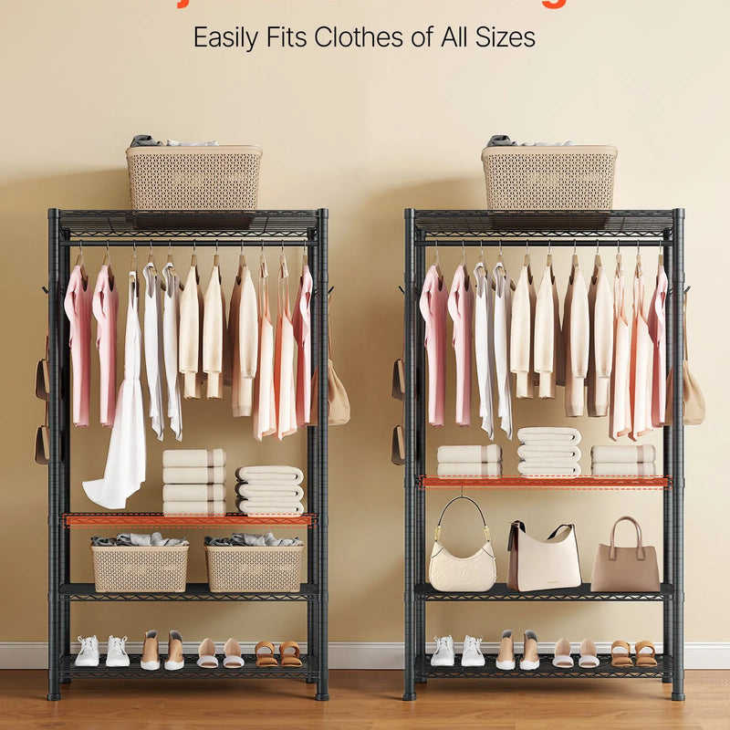 Regulējams apģērbu statīvs ar 4 līmeņiem, izgatavots no oglekļa tērauda, 227 kg kravnesība, piemērots guļamistabai, apģērbu veikalam un koridoram