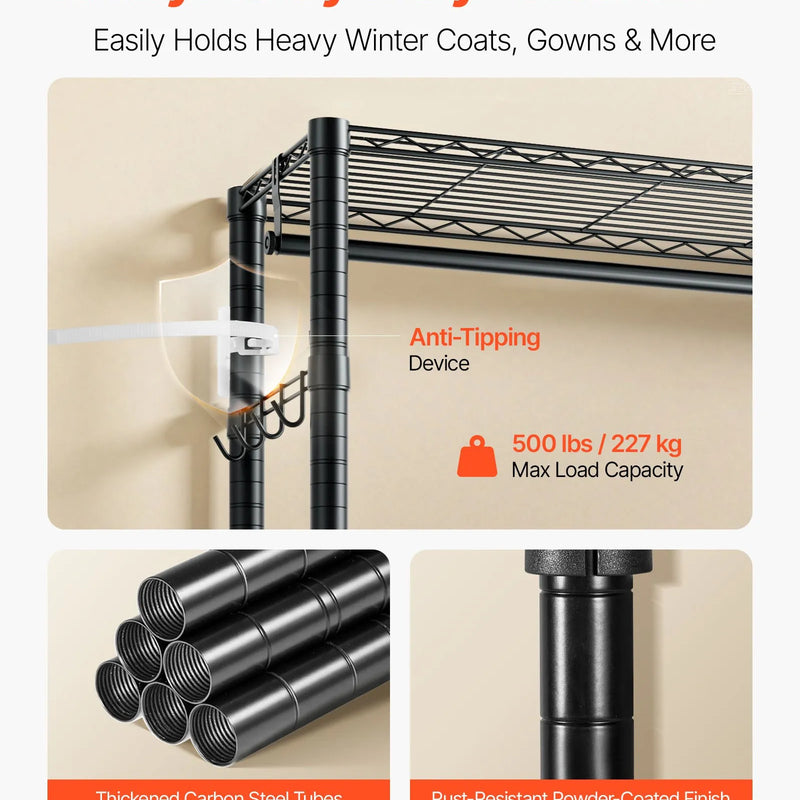 Regulējams apģērbu statīvs ar 4 līmeņiem, izgatavots no oglekļa tērauda, 227 kg kravnesība, piemērots guļamistabai, apģērbu veikalam un koridoram