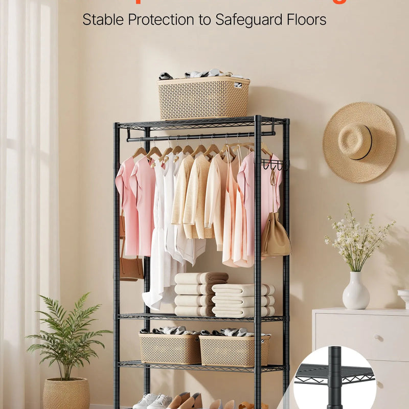 Regulējams apģērbu statīvs ar 4 līmeņiem, izgatavots no oglekļa tērauda, 227 kg kravnesība, piemērots guļamistabai, apģērbu veikalam un koridoram