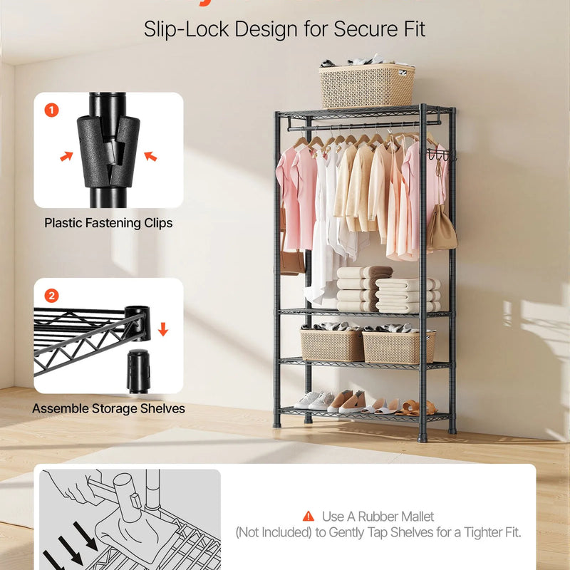 Regulējams apģērbu statīvs ar 4 līmeņiem, izgatavots no oglekļa tērauda, 227 kg kravnesība, piemērots guļamistabai, apģērbu veikalam un koridoram