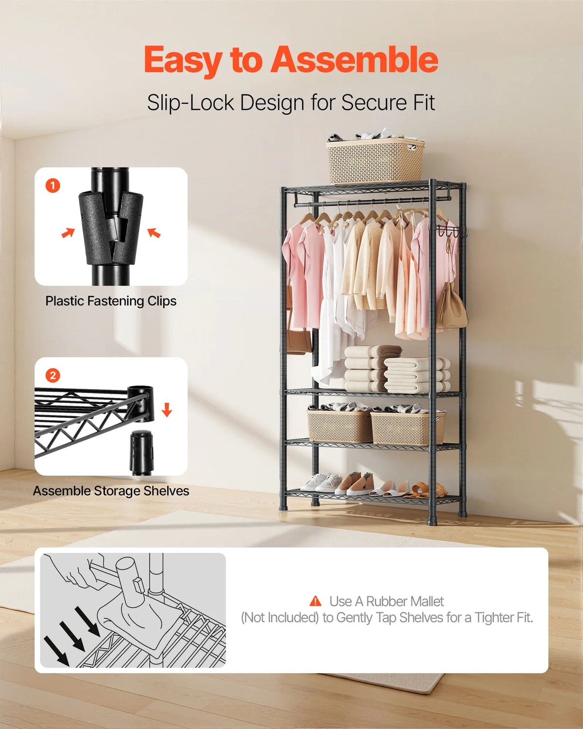 Adjustable 4-Tier Clothing Rack, Carbon Steel, 227 kg Load Capacity, Suitable for Bedroom, Clothing Store and Hallway