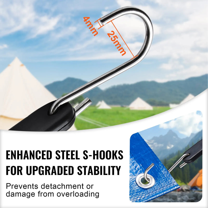 50 gab. plakanās bungee siksnas 19,8 mm ar S veida āķi