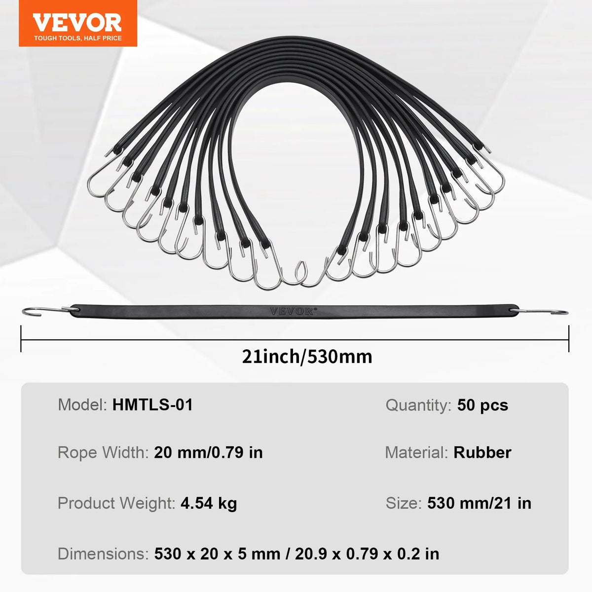 50 pcs flat bungee straps 19.8 mm with S-hook