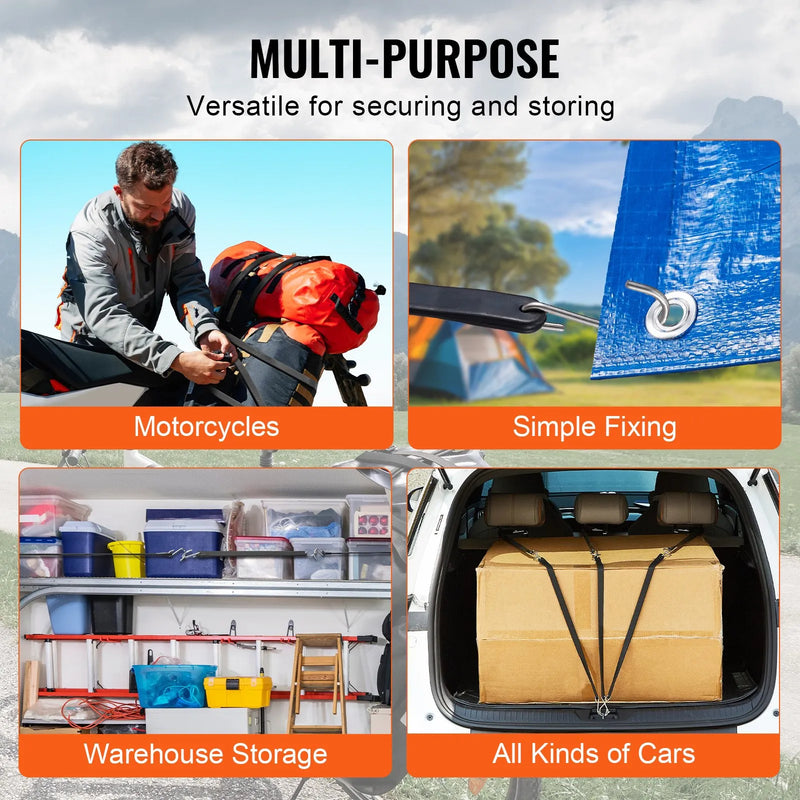 50 gab. plakano elastīgo stiprināšanas auklu komplekts 19,8 mm smagas slodzes ar S-veida āķiem