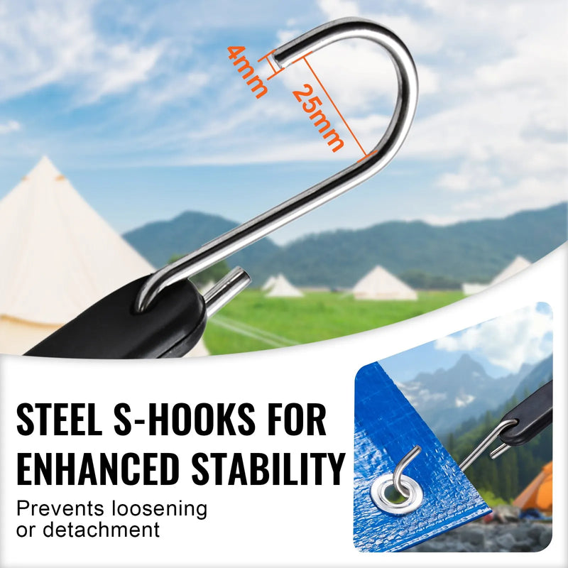 10 gab. plakanās gumijas troses komplekts 20 mm smagas slodzes ar S-veida āķiem, 91 cm