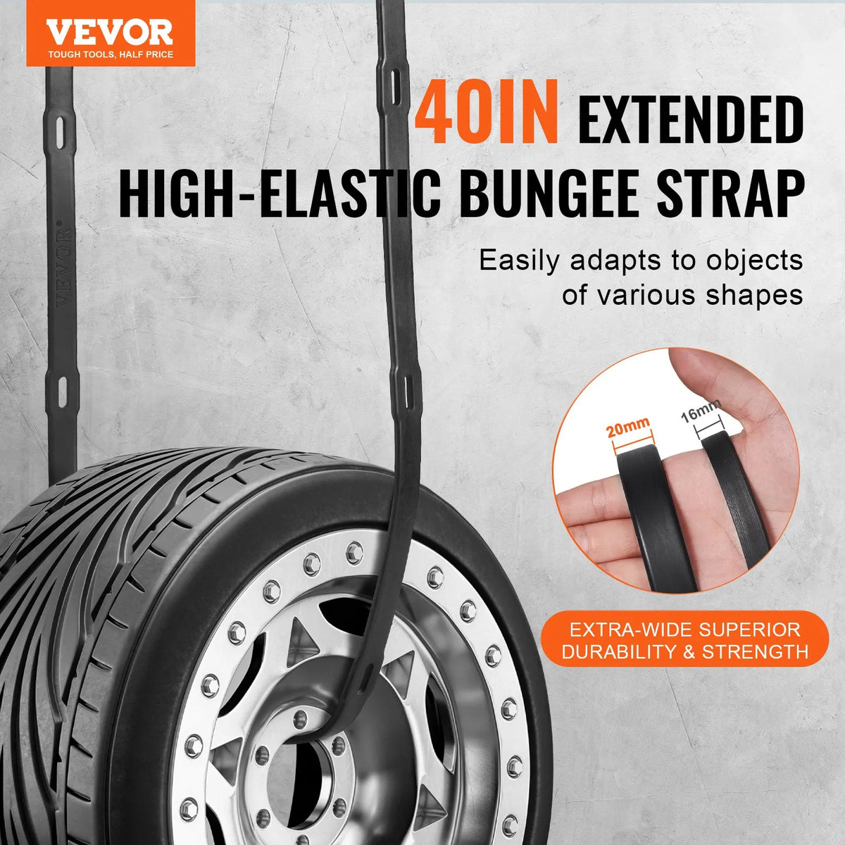 4 Pieces Flat Bungee Straps 20 mm with S-Hook 1.02 m